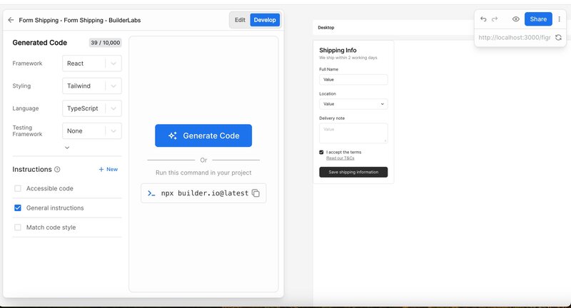 builder's "design to code" plugin generates useable code from a figma design