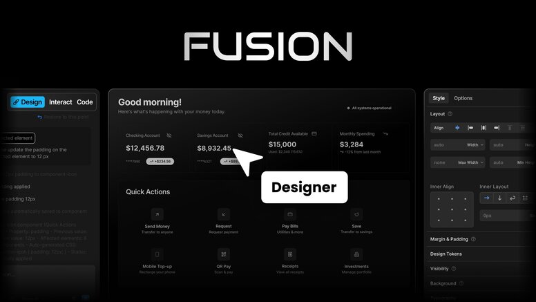 Fusion interface showing the designer friendly controls