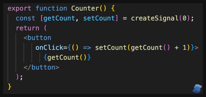 Screenshot of a code example of a counter component in Solid.js.