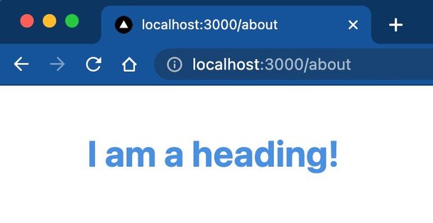 Screenshot of browser with the heading from the custom component displayed. The heading says, "I am a heading!"