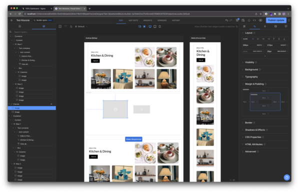 Visual Editor with drag and drop functionality and a Figma like interface in a visual headless CMS