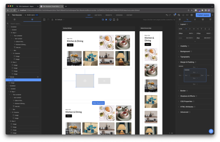 Visual Editor with drag and drop functionality and a Figma like interface in a visual headless CMS
