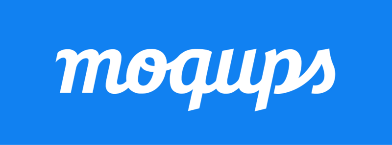 Moqups logo in white text on a solid blue background.