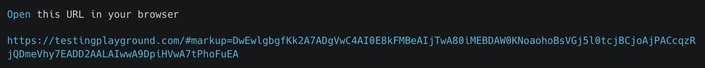 Screenshot of testing playground URL logged in the terminal.