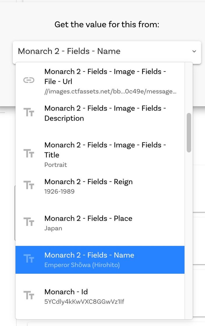 Choosing Monarch 2 name in teh prompt to "Get the value for this from:".