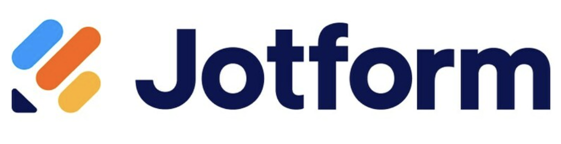 Jotform logo featuring a stylized pencil icon made of blue, orange, and yellow diagonal bars followed by the navy blue text Jotform.