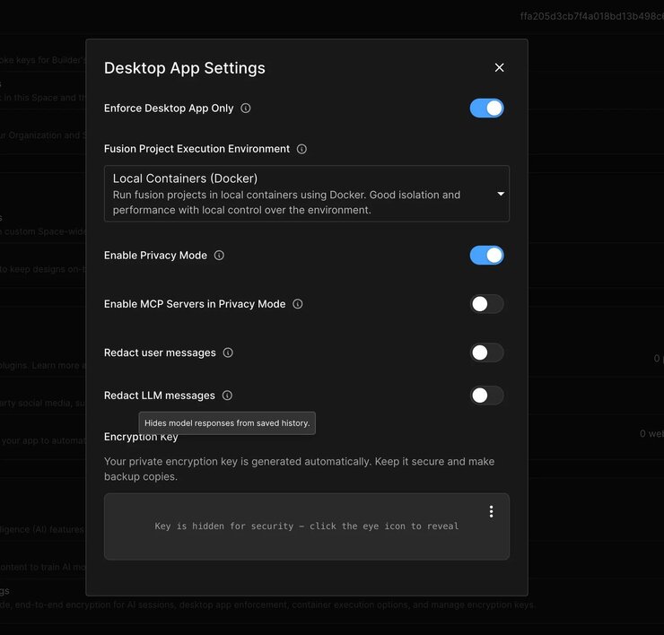 Screenshot of desktop app settings.
