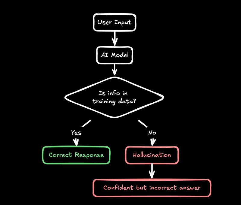 Diagram showing the problem with RAG is hallucinations around things not explicitly in the training data