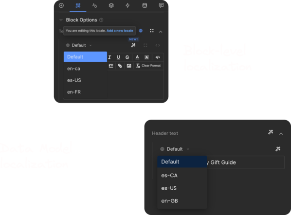 Block level and data model level localization