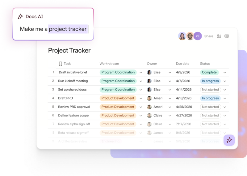 Superhuman Docs AI creating a project tracker