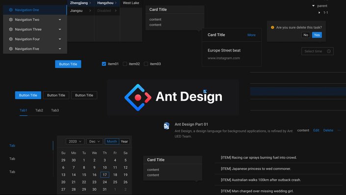 a preview of the ant design library