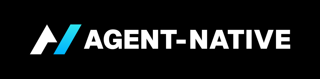 Agent Native logo featuring an angular, two-tone blue and white icon next to the bold, black text "AGENT-NATIVE".