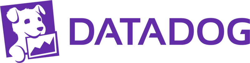 Datadog logo featuring a stylized dog holding a chart board, set against a purple square background.