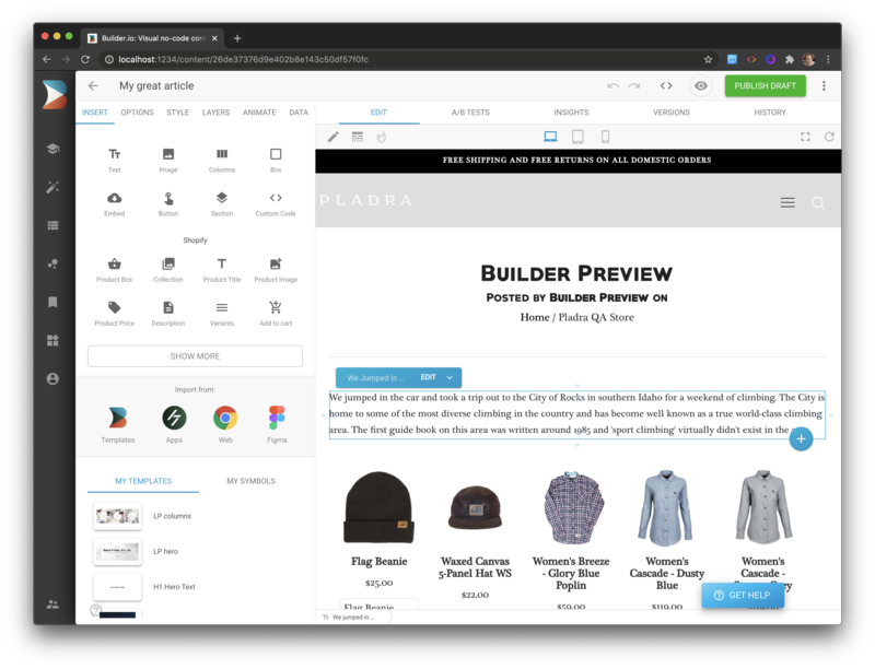 Builder Theme Studio for Shopify storefronts blog post support