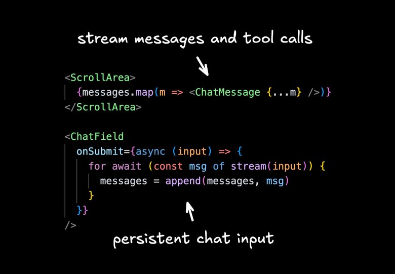 Stream messages and tool calls, with a persistent chat input