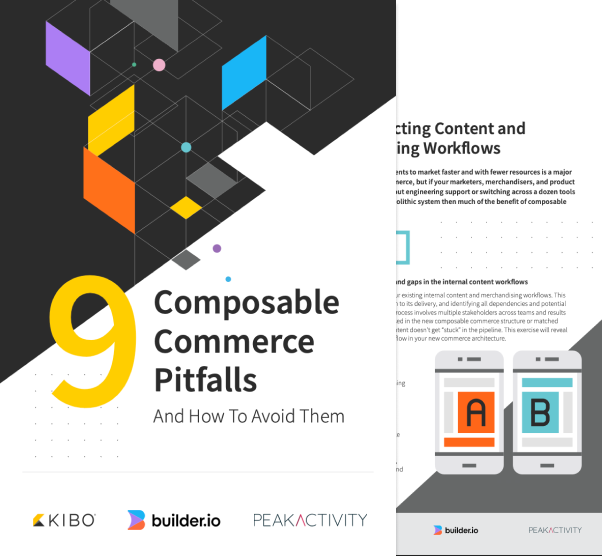 An image showing three pages from the 9 composable commerce pitfalls ebook
