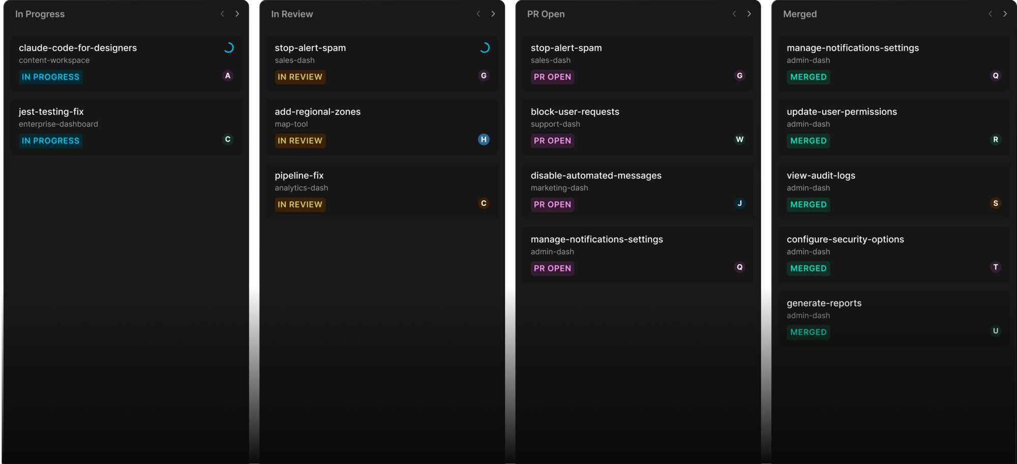 Parallel agents Kanban board