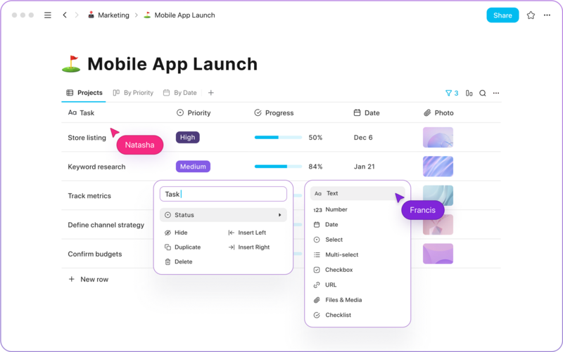 AppFlowy project database in a clear grid view