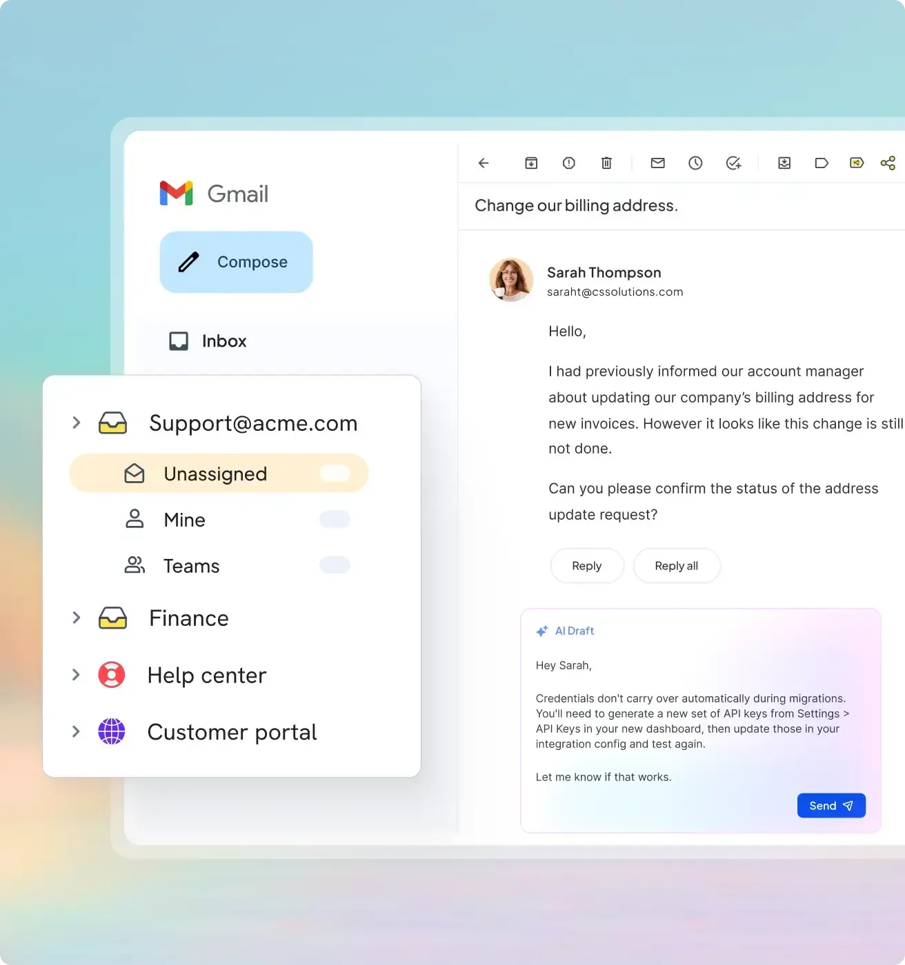 Hiver shared inbox inside Gmail