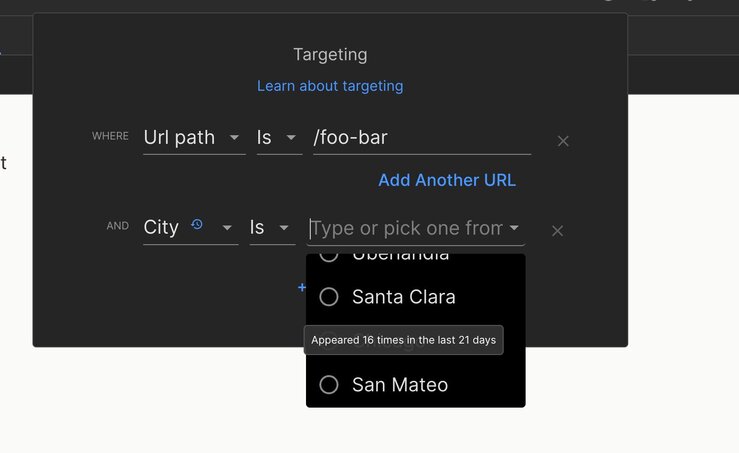 A screenshot of the targeting modal and a list of smart targeting attributes.