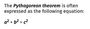 text with superscript and variable tags used to illustrate the Pythagorean theorem 