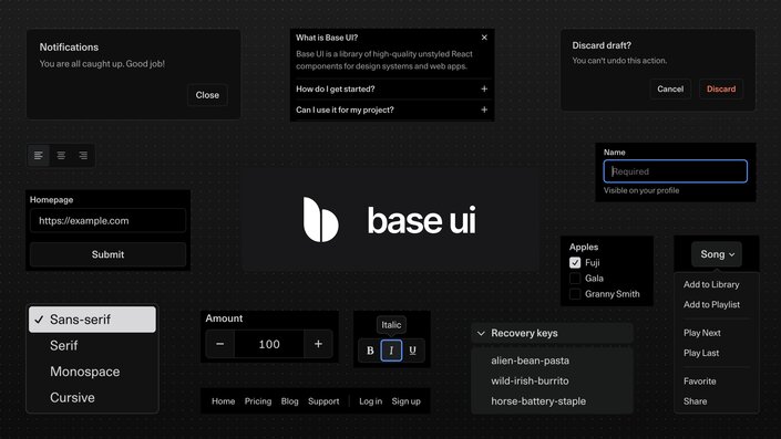 a preview of the base UI library