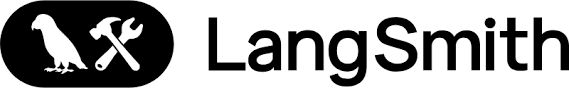 LangSmith logo featuring a parrot head silhouette next to a crossed hammer and wrench icon, inside a black rounded rectangle.