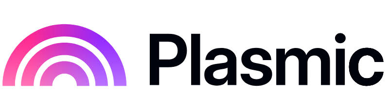 Plasmic logo featuring three concentric curved lines in a pink-to-purple gradient next to the company name written in bold, black, sans-serif text.