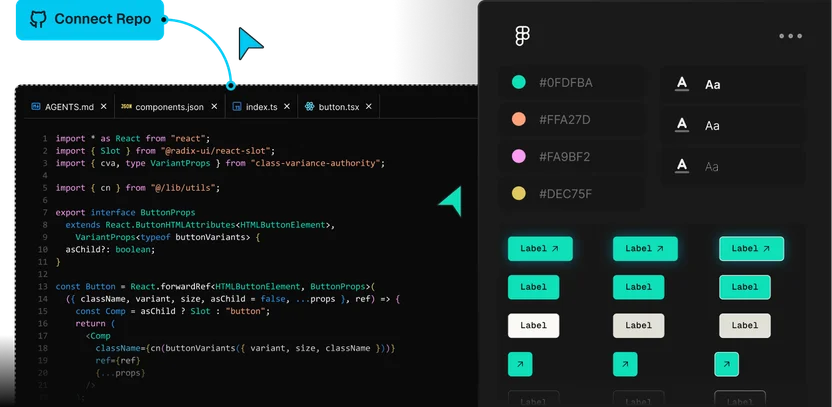 Code editor and Figma panel side by side