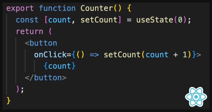 Screenshot of a code example of a counter component in React.