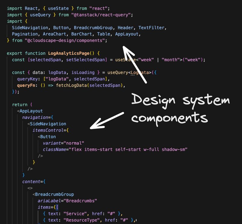 Screenshot of code using cloudscape design system