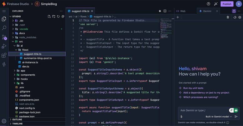 A screenshot of the Firebase Studio UI.