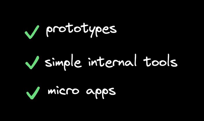 list showing prototypes, simple internal tools, micro apps