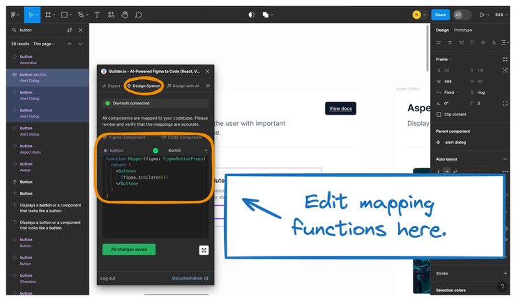 Image of the Builder Figma Plugin with the Component Mapping section pointed out.