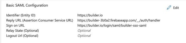 Screenshot of Basic SAML Configuration settings in Azure.