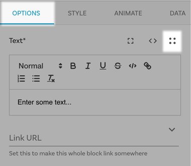 Options tab with the data binding icon highlighted.
