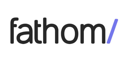 Fathom brand logo with the word "fathom" in lowercase black text followed by a forward slash in a light purple color.