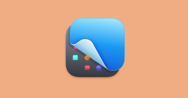 App icon depicting a dark gray folder being opened by a large, light blue sheet folding back, revealing colorful geometric shapes inside.