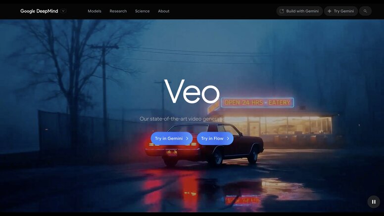 Google Veo interface showing video generation with synchronized audio from text