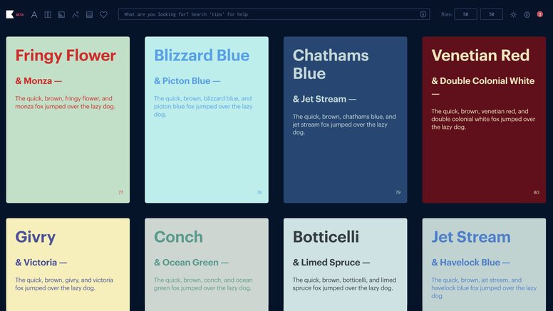 Khroma color palette generator displaying personalized color scheme combinations
