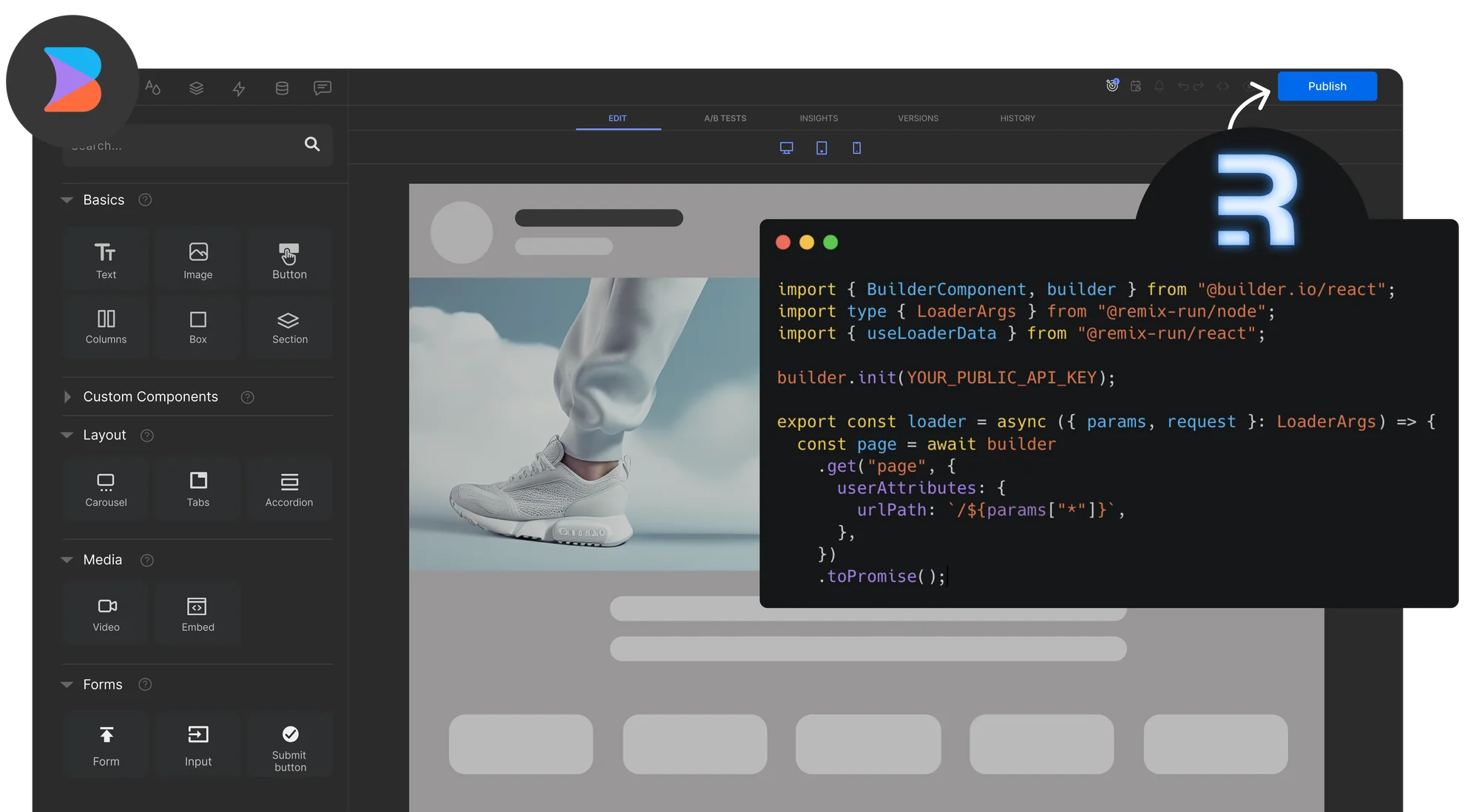 Page Builder with JavaScript framework Remix