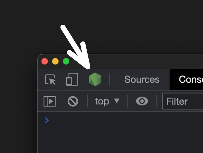 Screenshot of chrome devtools pointing to the Node.js logo