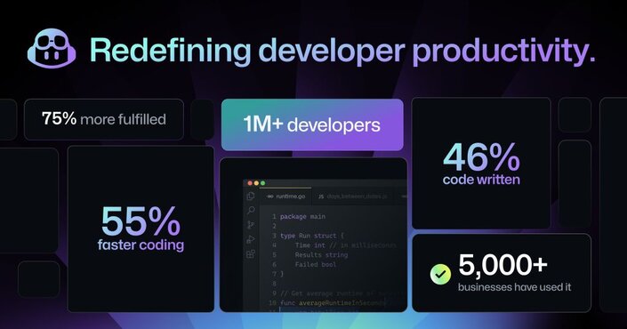 Statistics from GitHub copilot including one million developers currently using