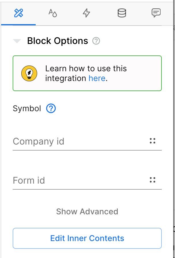 Screenshot showing the Options tab with the Klaviyo Block Options. This is where you add your form ID and Company ID, which you find in Klaviyo.