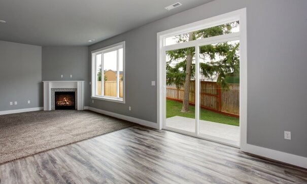 grey interior highlighting door and window