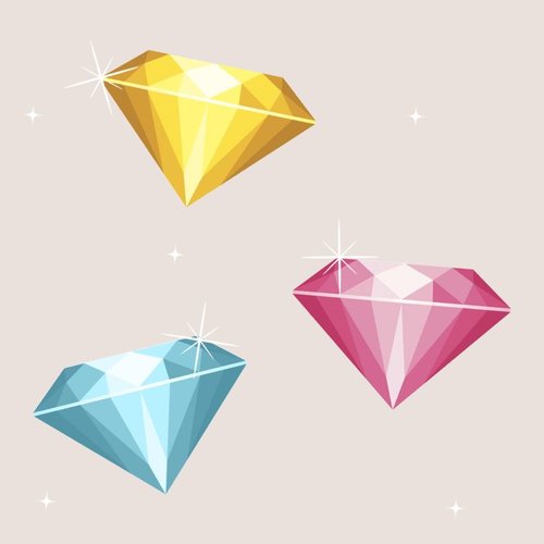 Illustration of three lab-grown color diamonds
