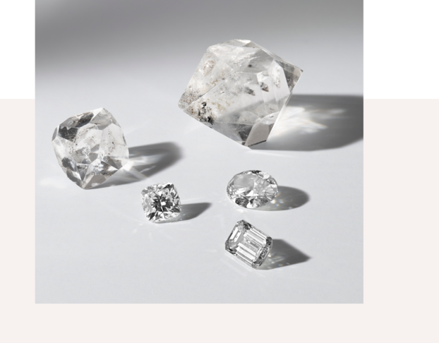 Image of rough cut and loose lab-grown diamonds