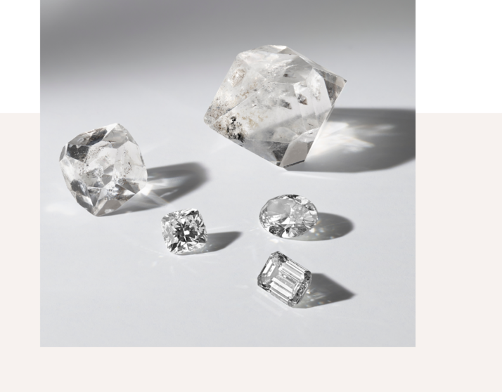 Image of rough cut and loose lab-grown diamonds