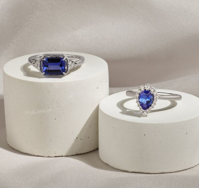two tanzanite and white gold rings