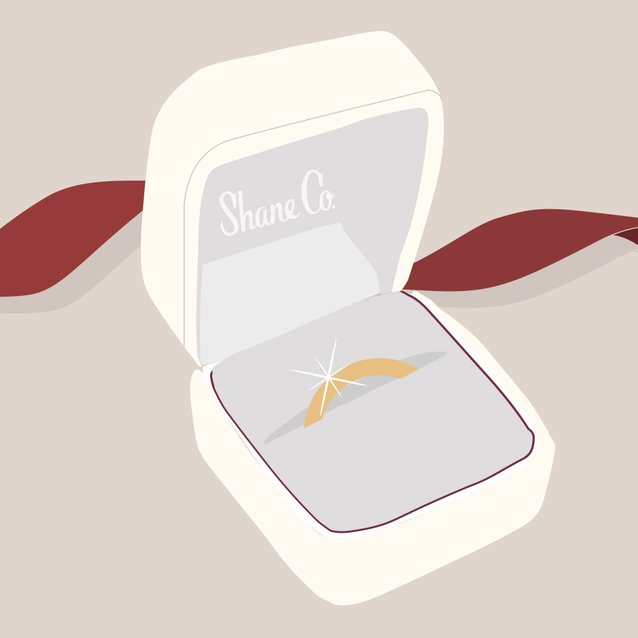 An illustration of a wedding band in a jewelry box
